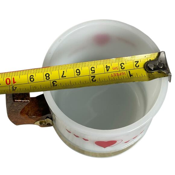 Vintage Siesta Ware Playing Card White Milk Glass Mug Wood Handle MCM Hearts - Picture 10 of 12